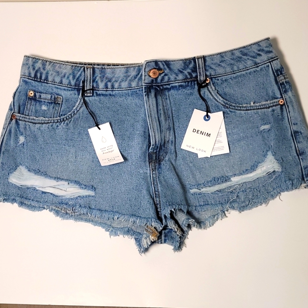 NEW LOOK Denim Cutoff Distressed Shorts Size 12